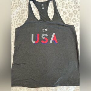 Olympics Under Armour USA Red White Blue Racer Back XS Tank Top Gray Athletic